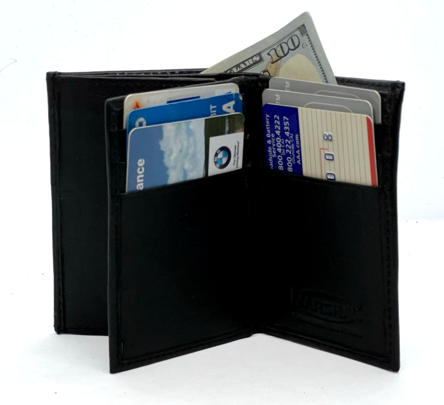 RFID Blocking Men's Genuine Leather ID Bifold 18+ Card Holder Center Flap Compact Wallet