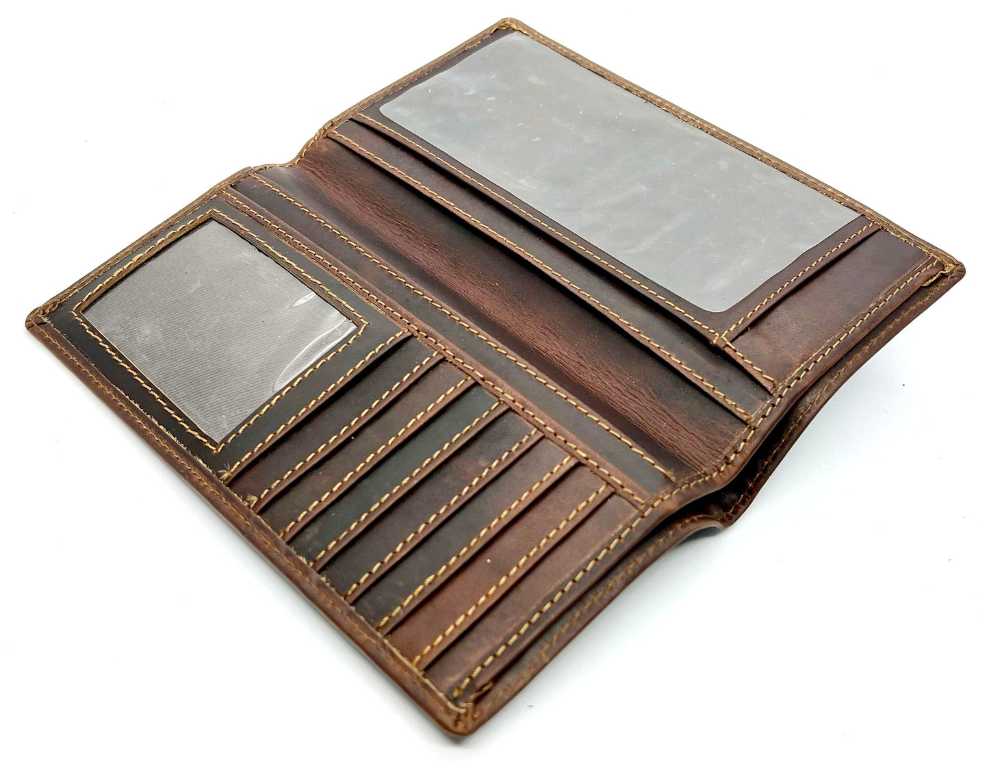 Hunter Brown Brown RFID Blocking Vintage Hunter Leather Men's Checkbook Wallet Full Grain Cowhide Center Credit Card Organizer