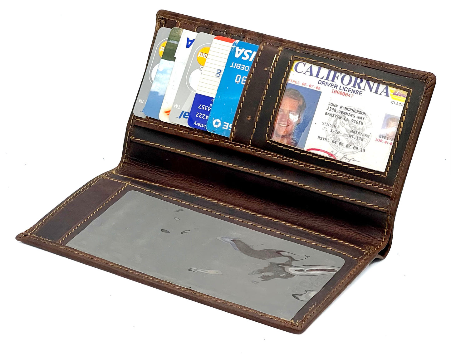Hunter Brown Brown RFID Blocking Vintage Hunter Leather Men's Checkbook Wallet Full Grain Cowhide Center Credit Card Organizer
