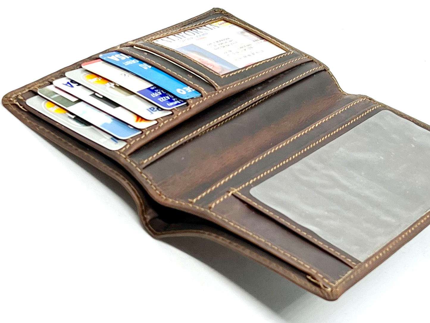 Hunter Brown Brown RFID Blocking Vintage Hunter Leather Men's Checkbook Wallet Full Grain Cowhide Center Credit Card Organizer
