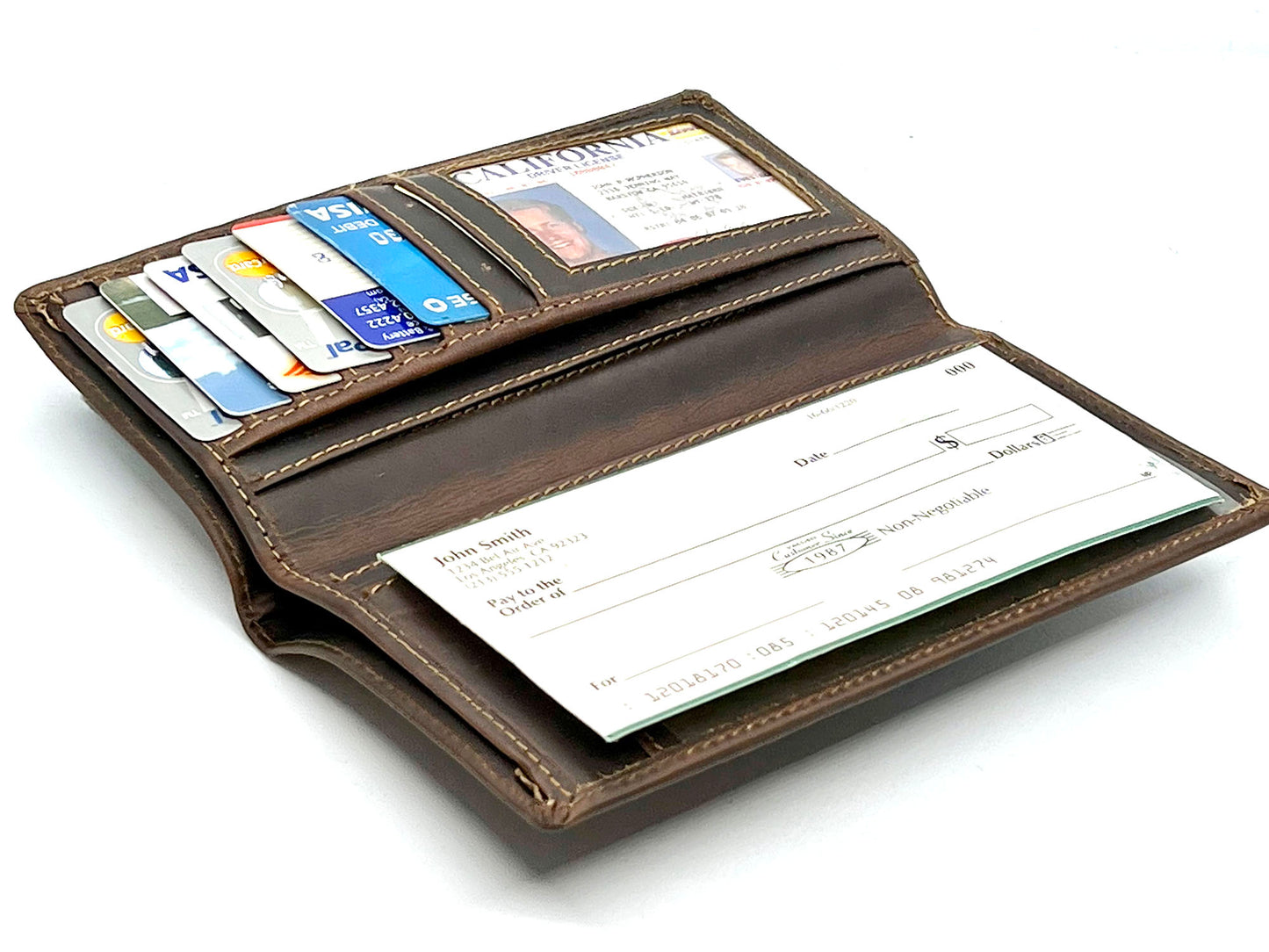 Hunter Brown Brown RFID Blocking Vintage Hunter Leather Men's Checkbook Wallet Full Grain Cowhide Center Credit Card Organizer