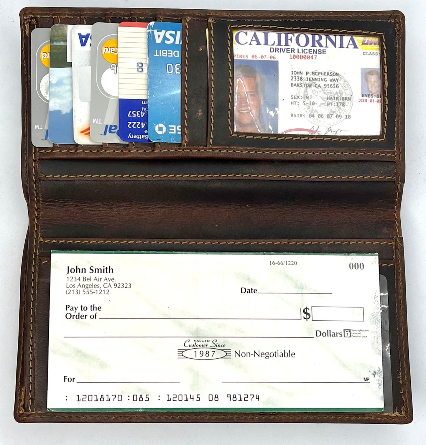 Hunter Brown Brown RFID Blocking Vintage Hunter Leather Men's Checkbook Wallet Full Grain Cowhide Center Credit Card Organizer