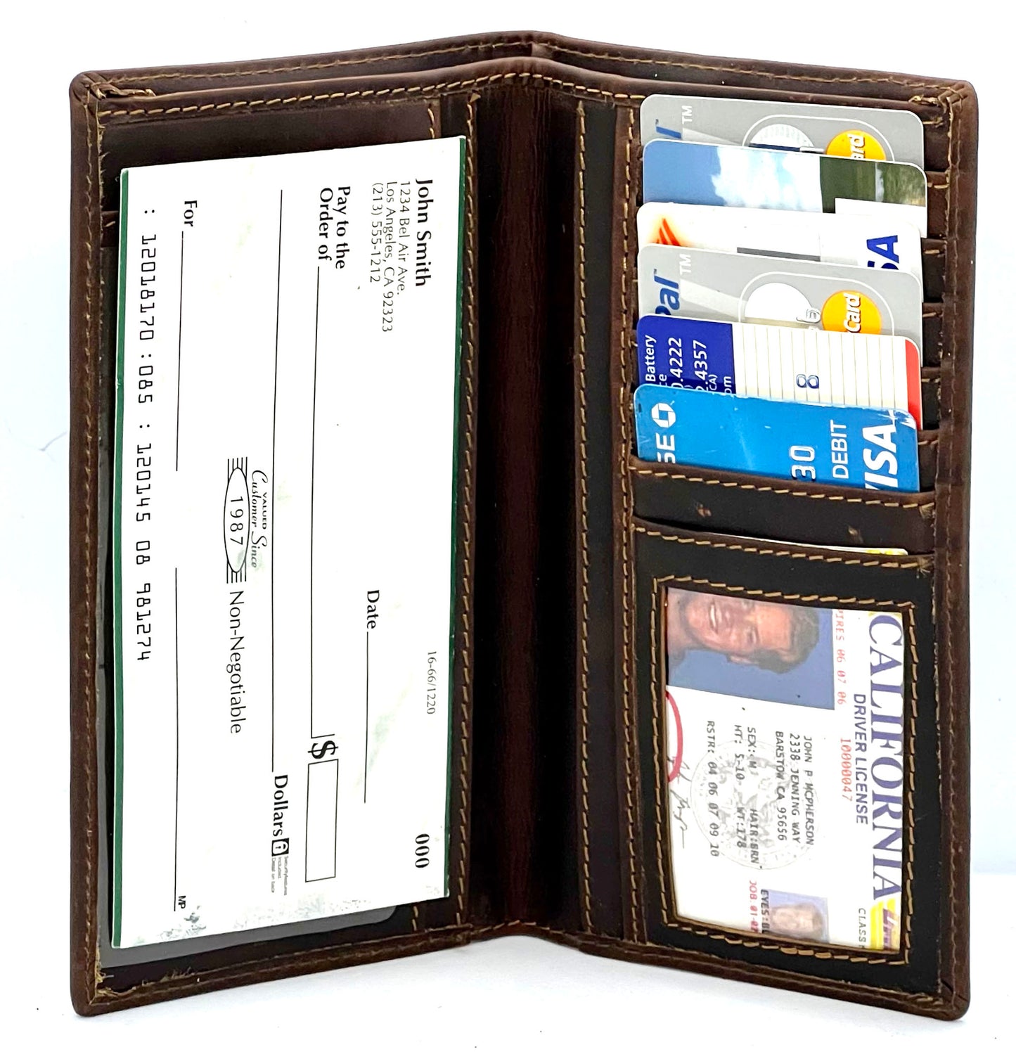 Hunter Brown Brown RFID Blocking Vintage Hunter Leather Men's Checkbook Wallet Full Grain Cowhide Center Credit Card Organizer