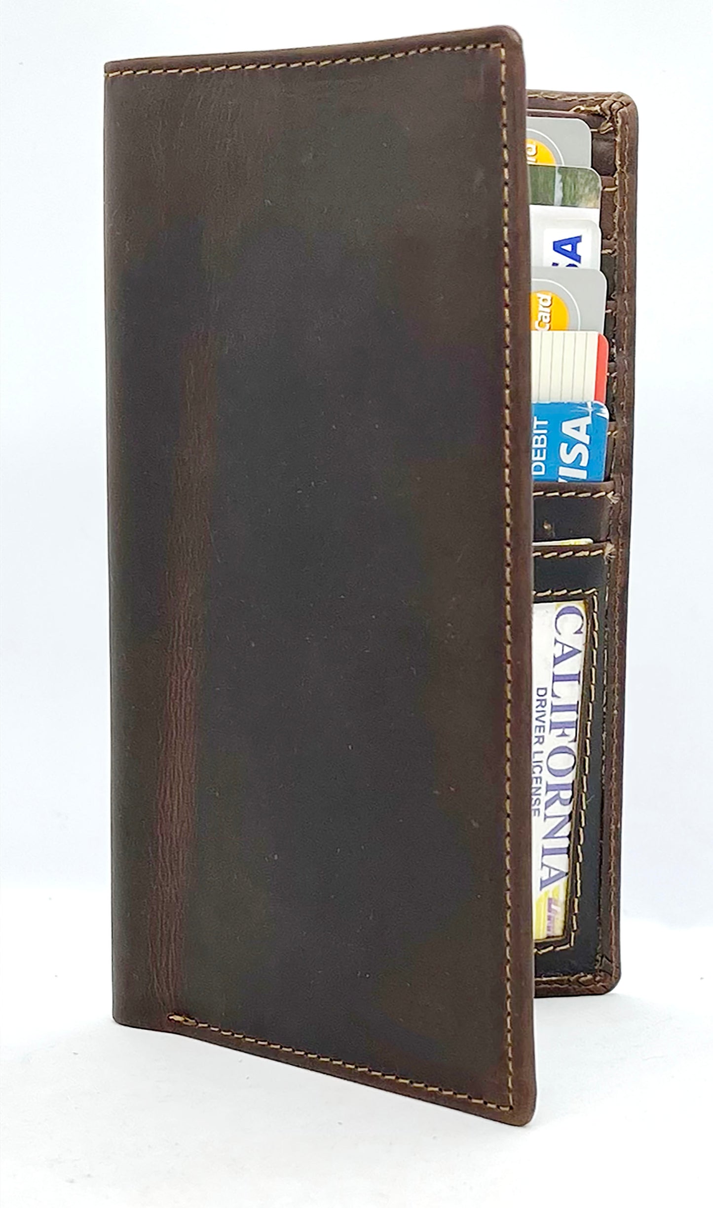 Hunter Brown Brown RFID Blocking Vintage Hunter Leather Men's Checkbook Wallet Full Grain Cowhide Center Credit Card Organizer
