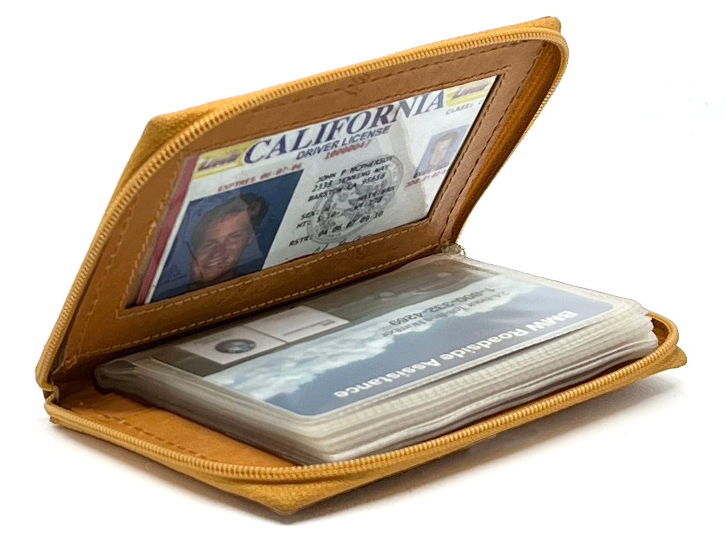 RFID Blocking Leather Bifold Wallet Zip Around ID Business Credit Cards Plaster Inserts