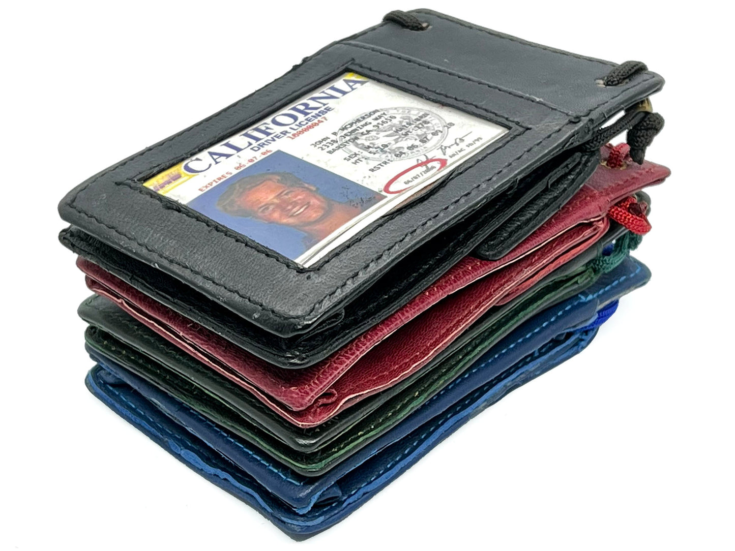 RFID Blocking Genuine Leather ID Badge Holder Credit Card Wallet with Lanyard Adjustable Neck Strap