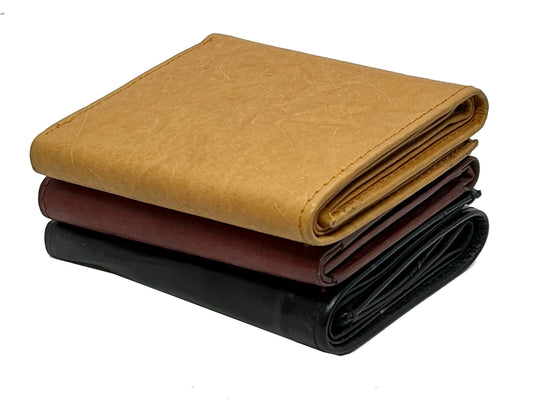 RFID BLocking Genuine Leather Men's Trifold Premium Cowhide Wallet Center Flap