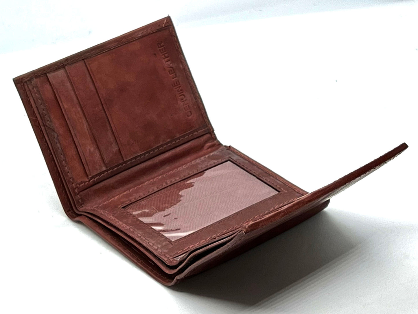 RFID BLocking Genuine Leather Men's Trifold Premium Cowhide Wallet Center Flap