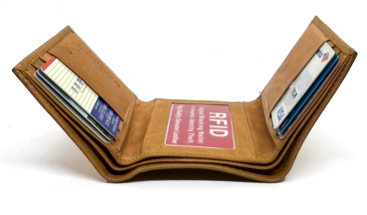 RFID BLocking Genuine Leather Men's Trifold Premium Cowhide Wallet Center Flap
