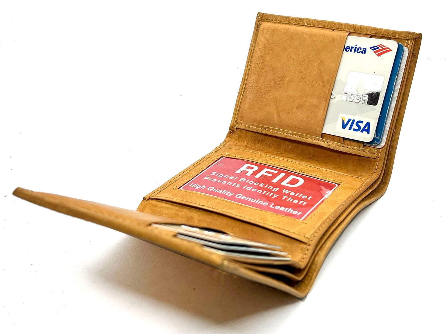 RFID BLocking Genuine Leather Men's Trifold Premium Cowhide Wallet Center Flap