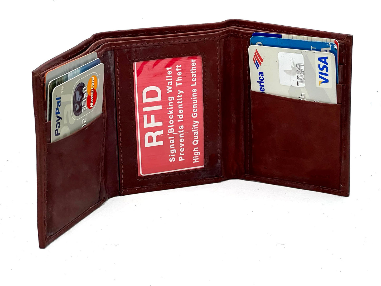 RFID BLocking Genuine Leather Men's Trifold Premium Cowhide Wallet Center Flap