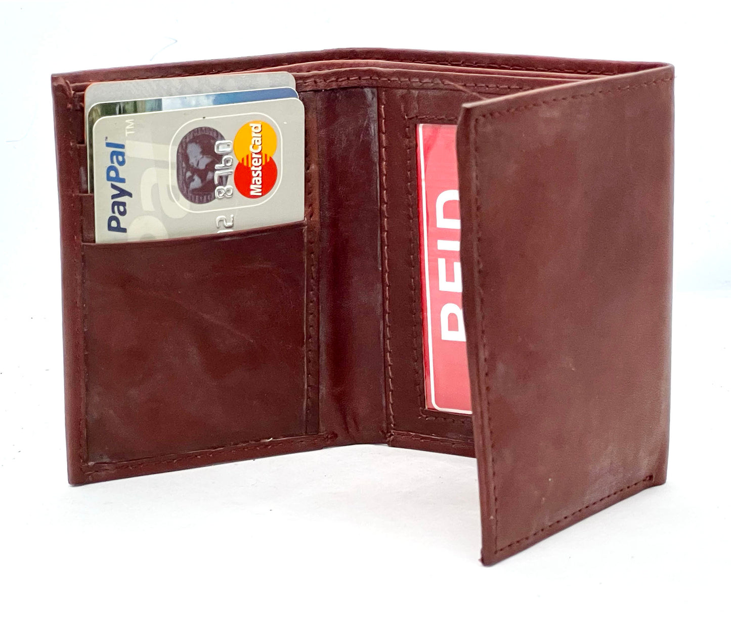RFID BLocking Genuine Leather Men's Trifold Premium Cowhide Wallet Center Flap