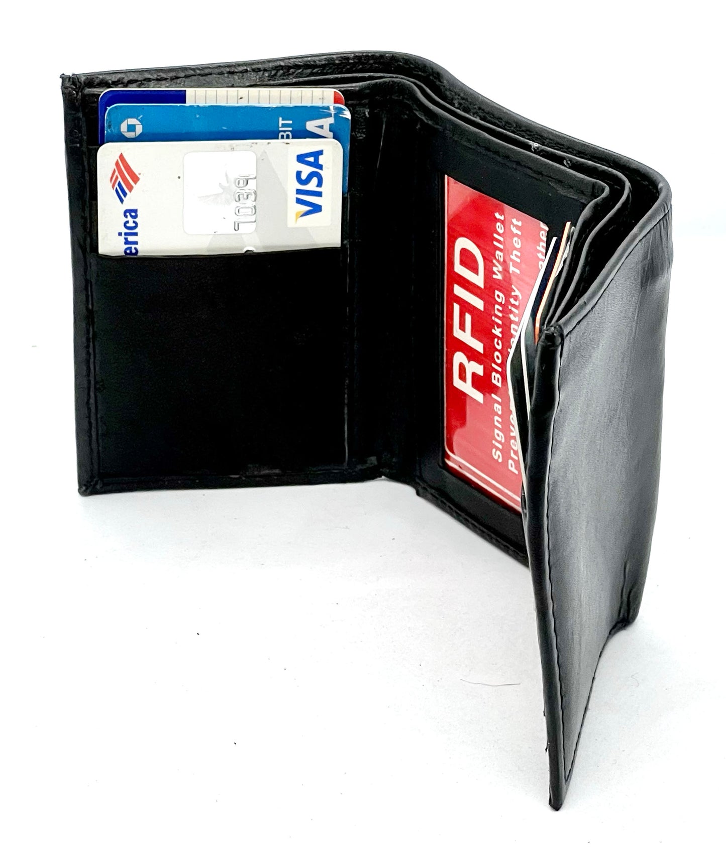 RFID BLocking Genuine Leather Men's Trifold Premium Cowhide Wallet Center Flap