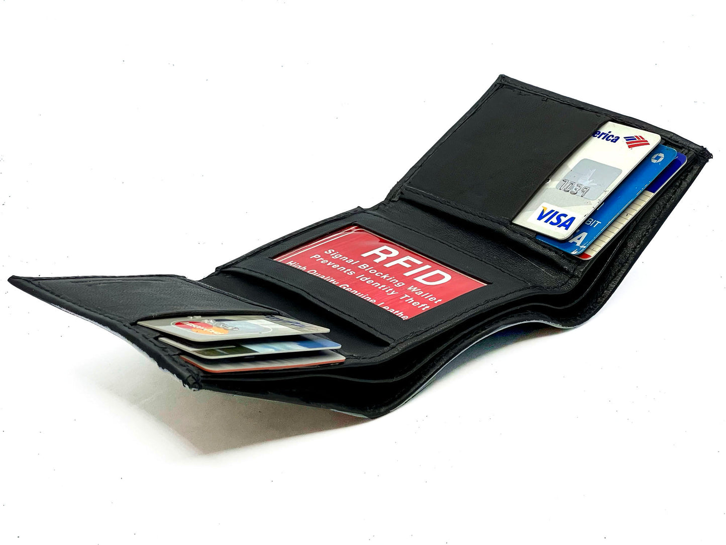 RFID BLocking Genuine Leather Men's Trifold Premium Cowhide Wallet Center Flap
