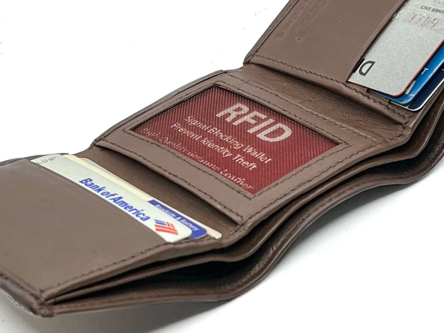 Hunter Brown RFID Blocking Men's Trifold Wallet Multi ID Card Holder