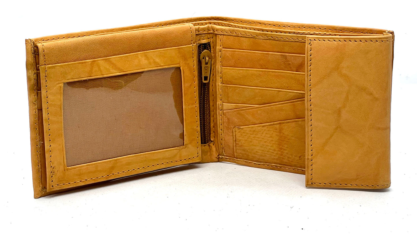 RFID Blocking Leather Bifold Wallet With Hook And Loop Closure And Flap Up ID Window