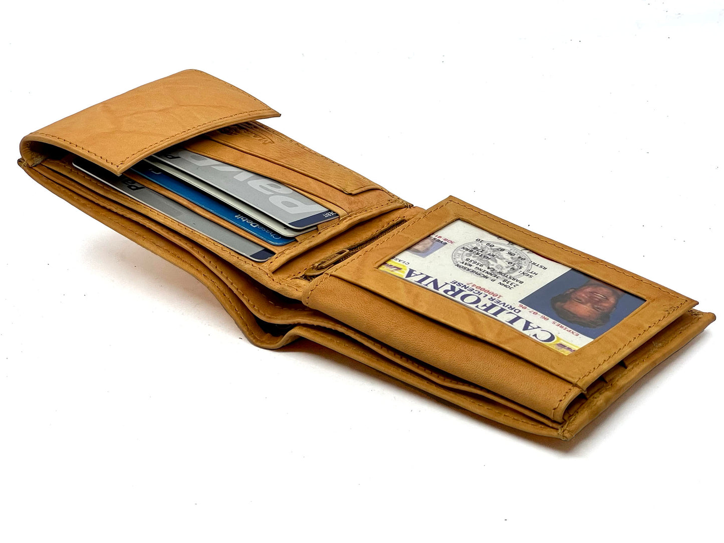 RFID Blocking Leather Bifold Wallet With Hook And Loop Closure And Flap Up ID Window