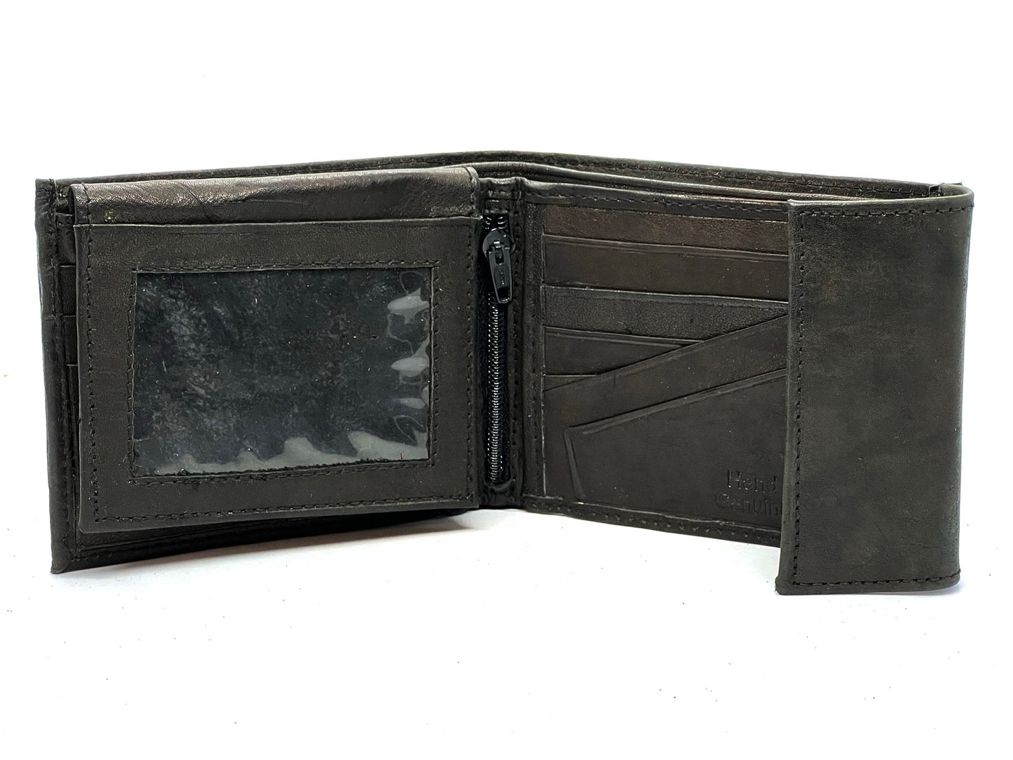 RFID Blocking Leather Bifold Wallet With Hook And Loop Closure And Flap Up ID Window