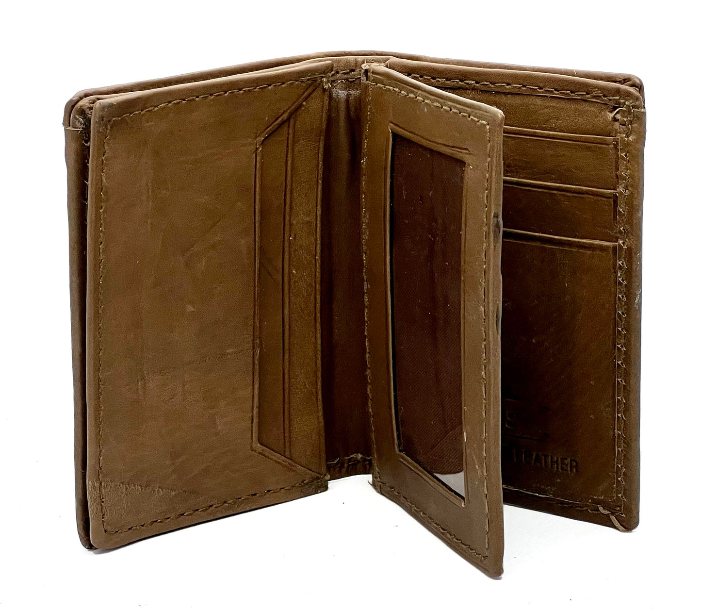 RFID Blocking Men's Genuine Leather ID Bifold 18+ Card Holder Center Flap Compact Wallet