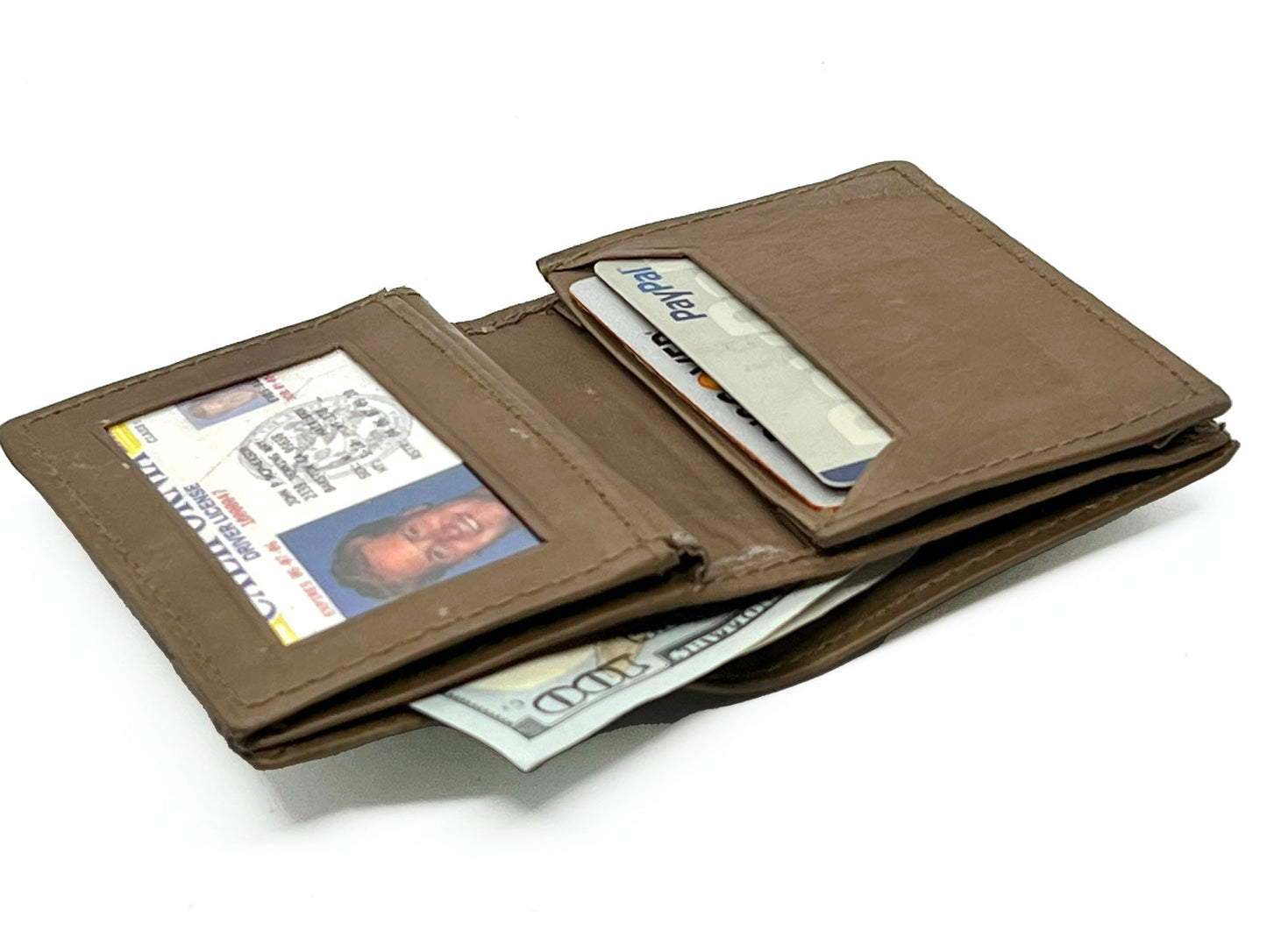 RFID Blocking Men's Genuine Leather ID Bifold 18+ Card Holder Center Flap Compact Wallet