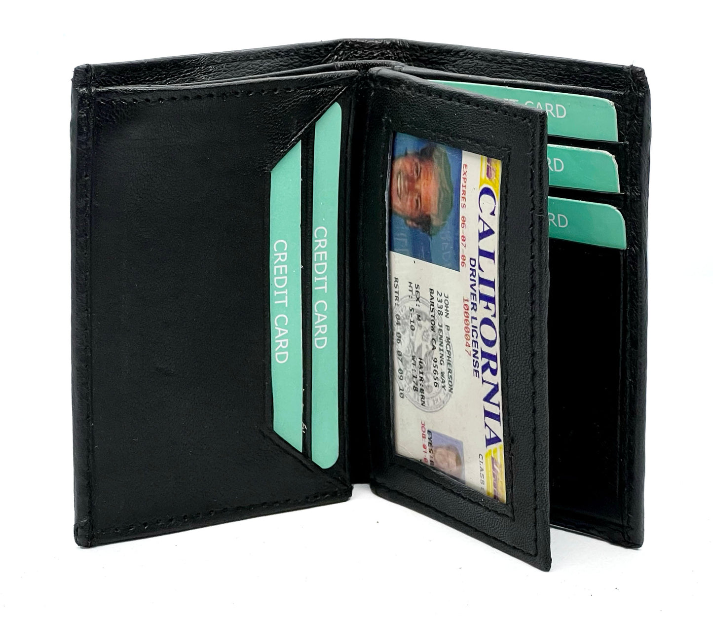 RFID Blocking Men's Genuine Leather ID Bifold 18+ Card Holder Center Flap Compact Wallet