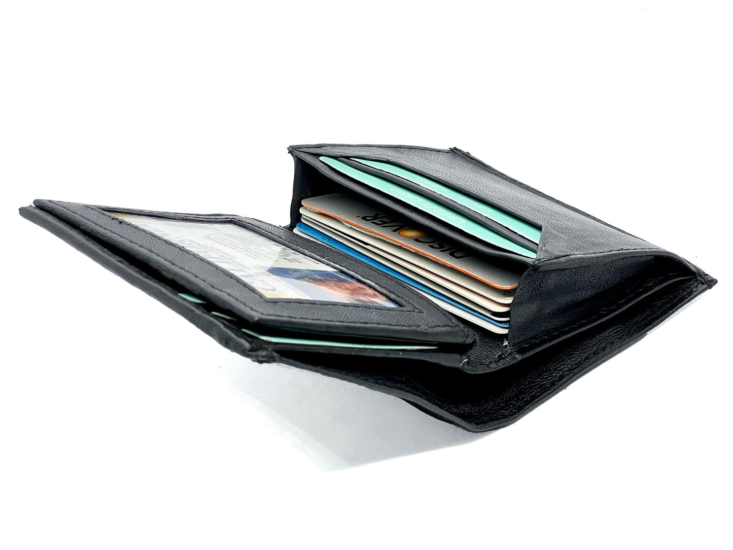 RFID Blocking Men's Genuine Leather ID Bifold 18+ Card Holder Center Flap Compact Wallet