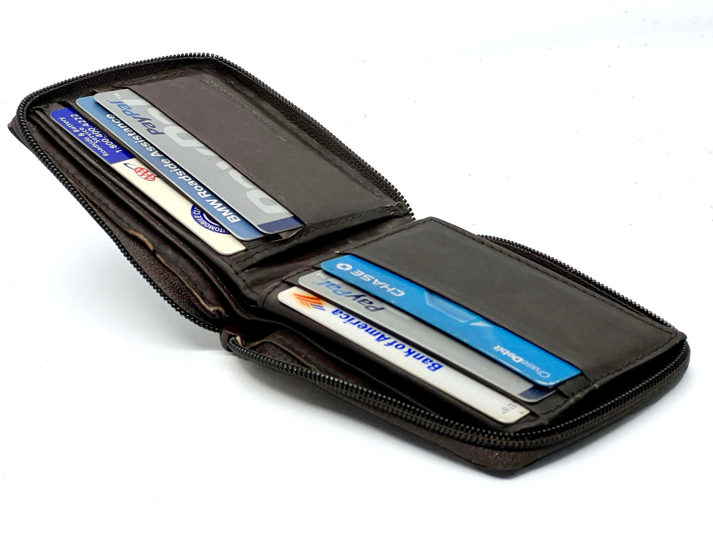 RFID Blocking Genuine Leather Men's Bifold Wallet Credit Card Holder Zip Around Flap Top