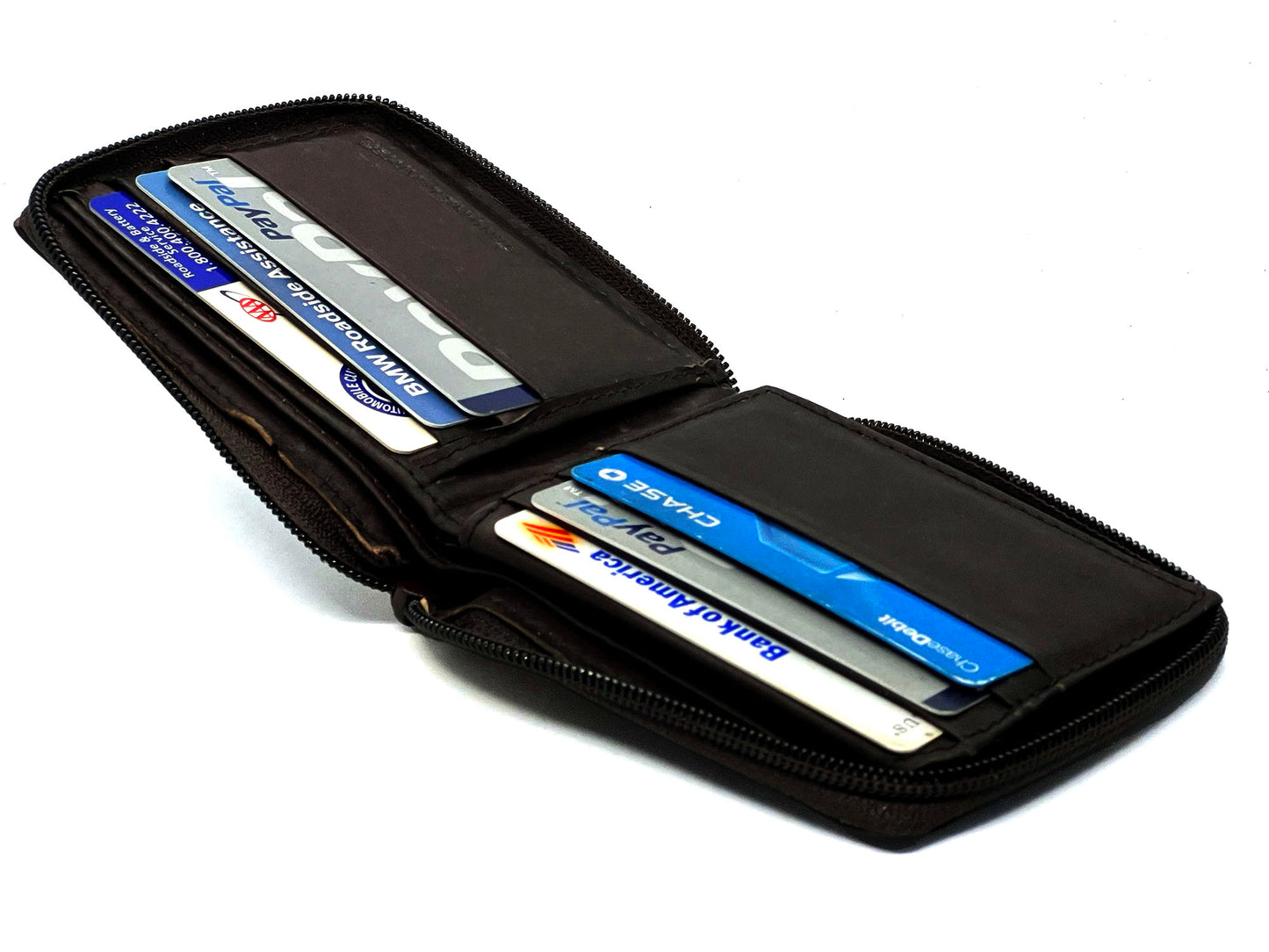 RFID Blocking Genuine Leather Men's Bifold Wallet Credit Card Holder Zip Around Flap Top