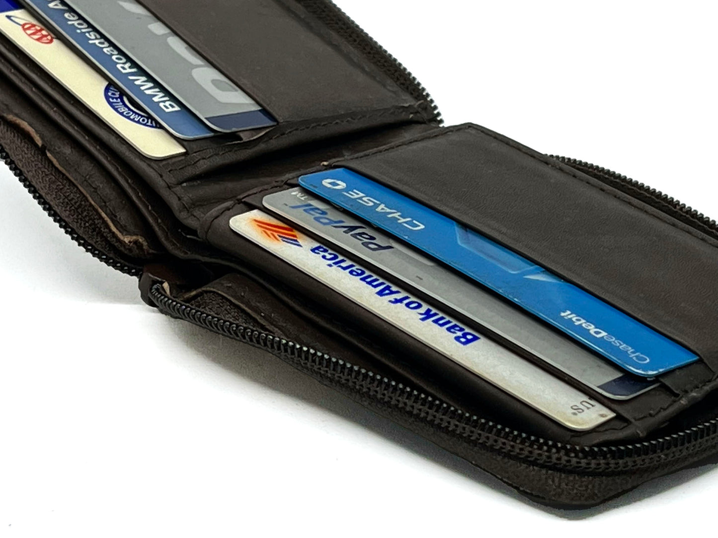 RFID Blocking Genuine Leather Men's Bifold Wallet Credit Card Holder Zip Around Flap Top