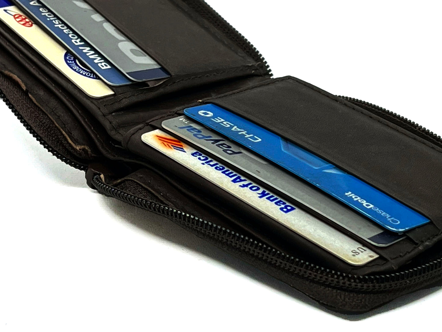 RFID Blocking Genuine Leather Men's Bifold Wallet Credit Card Holder Zip Around Flap Top