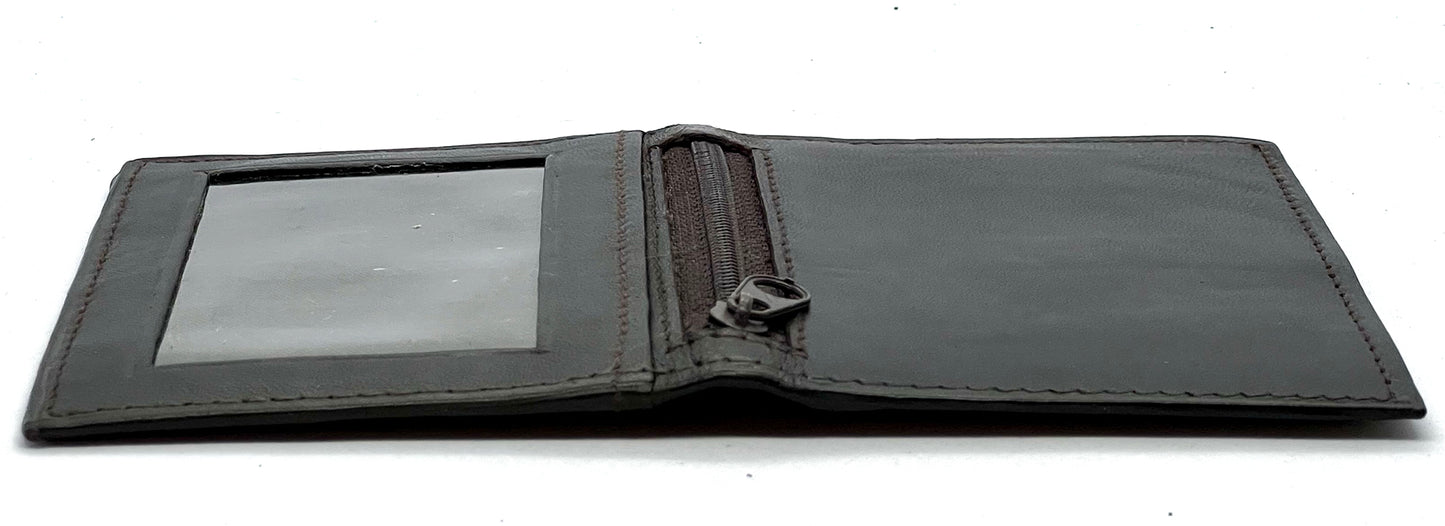 Genuine Leather ID Window Credit Card Thin Billfold Bifold Wallet ID Badge