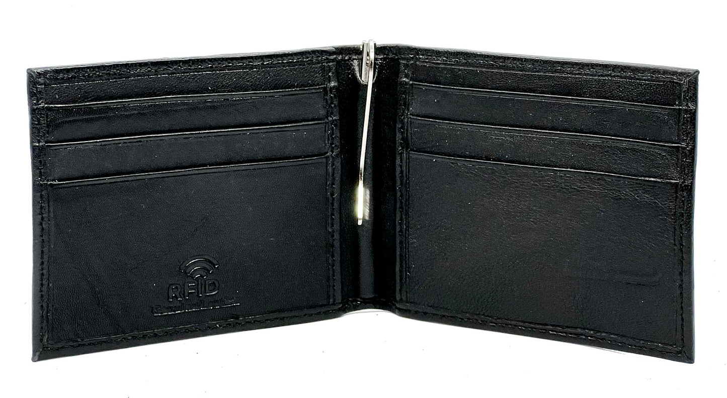 RFID Blocking Black Genuine Leather Men's Money Clip Credit Card ID Wallet