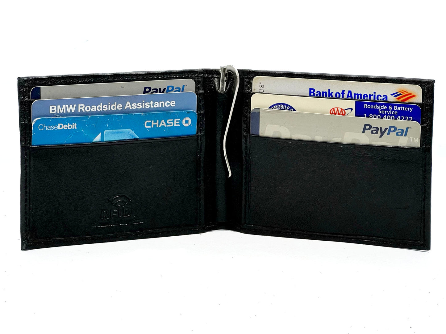 RFID Blocking Black Genuine Leather Men's Money Clip Credit Card ID Wallet