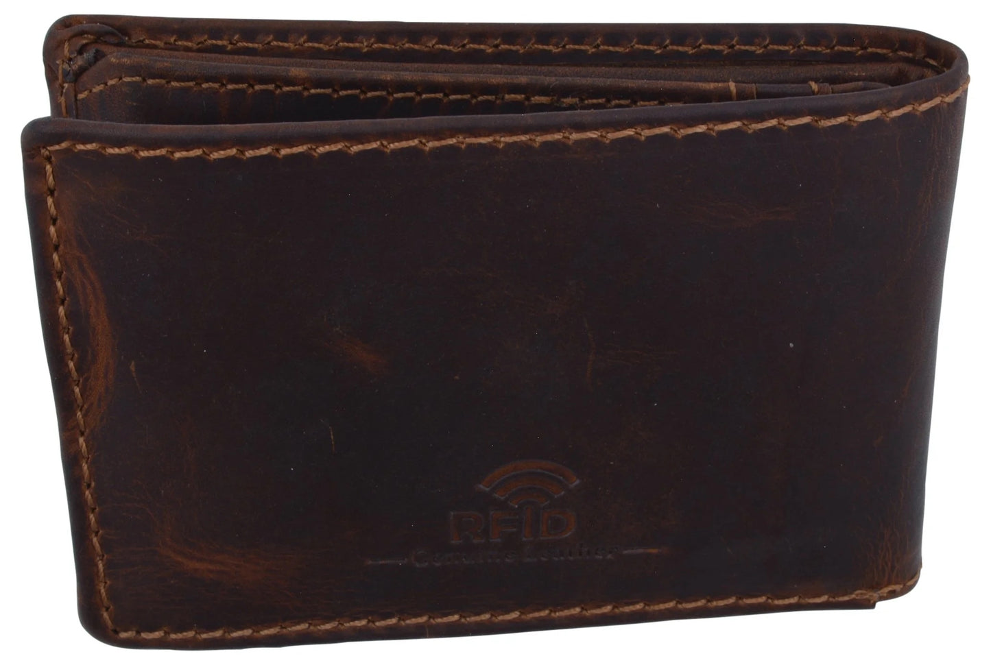 Hunter Brown RFID Blocking Leather Bifold Wallet Coin Holder