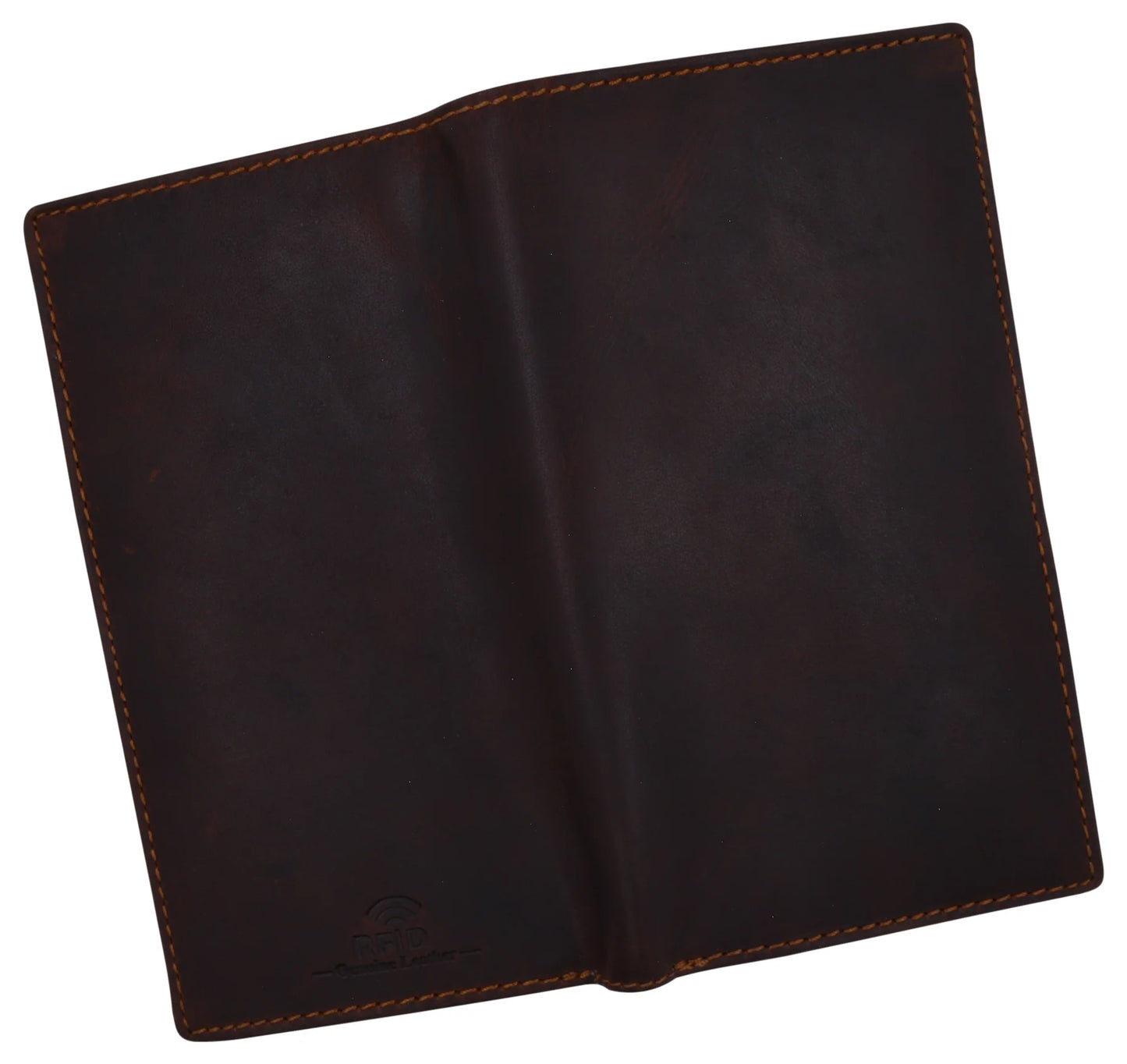 RFID Blocking Hunter Brown Leather Long Bifold Checkbook Wallet Cover