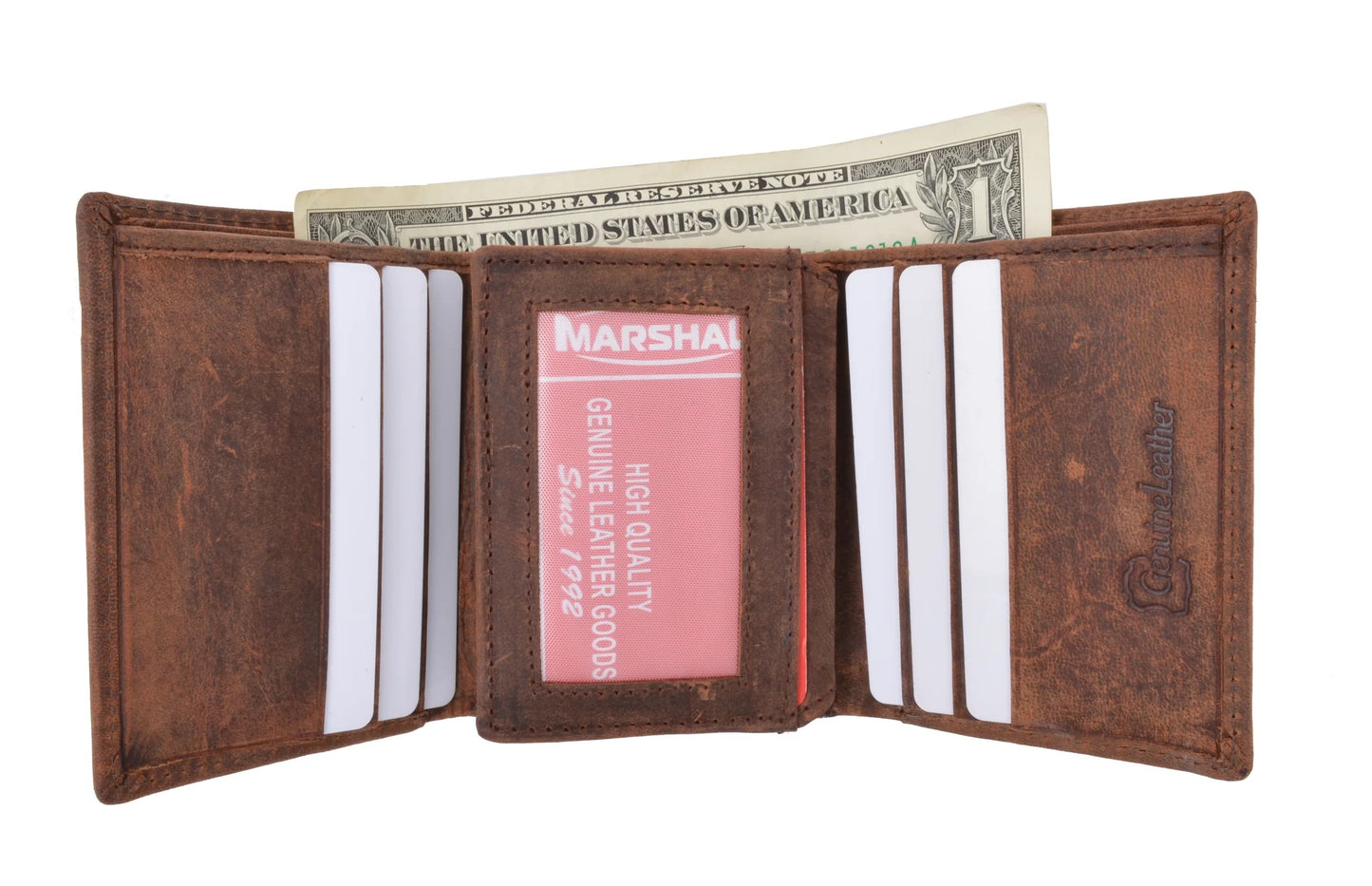 Hunter Brown RFID Blocking Steel Chain Trifold Wallet with Center Flap