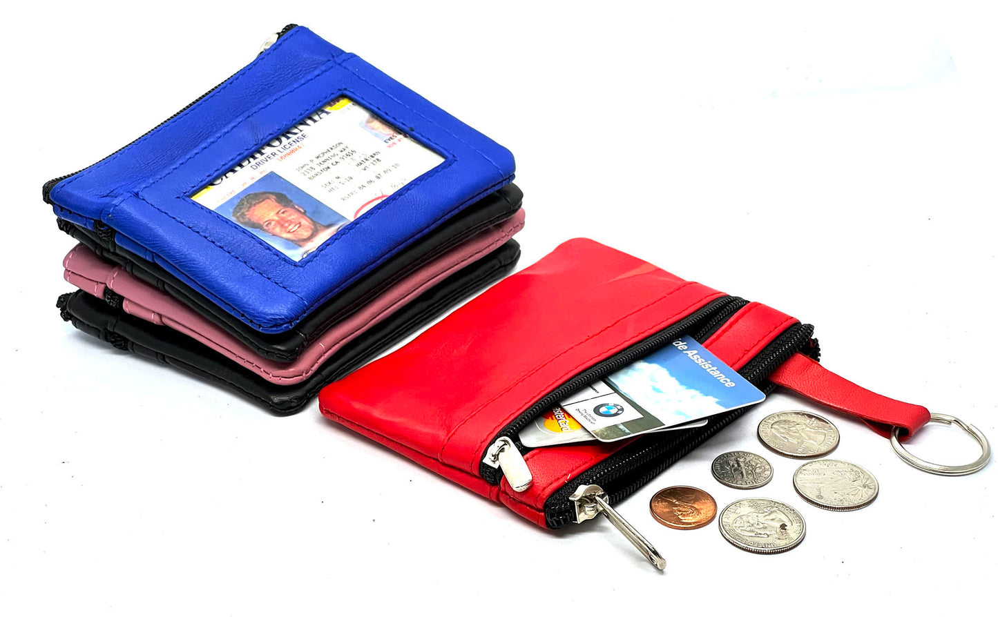 Genuine Leather Coin Purse ID Credit Card Key Holder KeyChain