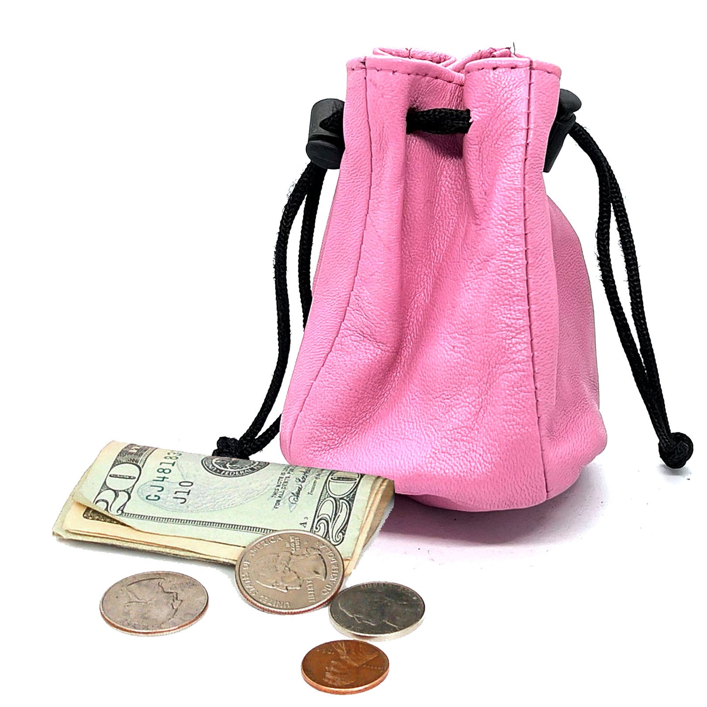 Handcrafted Genuine Leather Drawstring Pouch Coin Purse Wrist Pouch French Style-Black Brown Red Or Pink