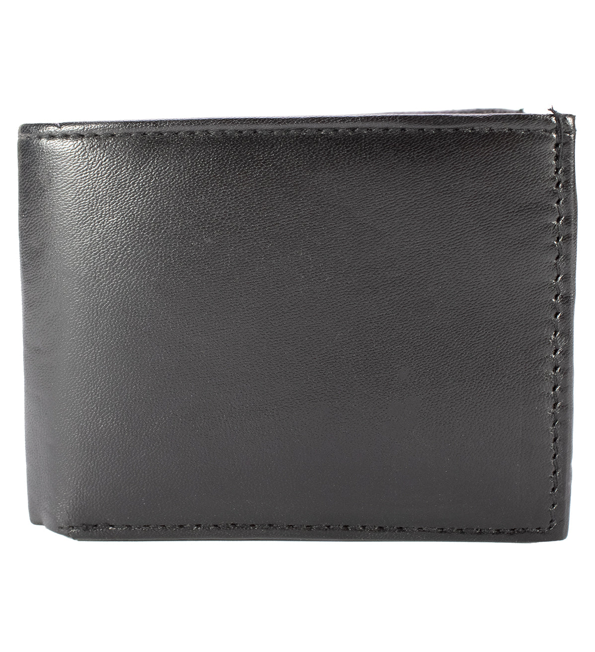 RFID Blocking Black Genuine Leather Men's Bifold Wallet Center Flap Credit Card Holder