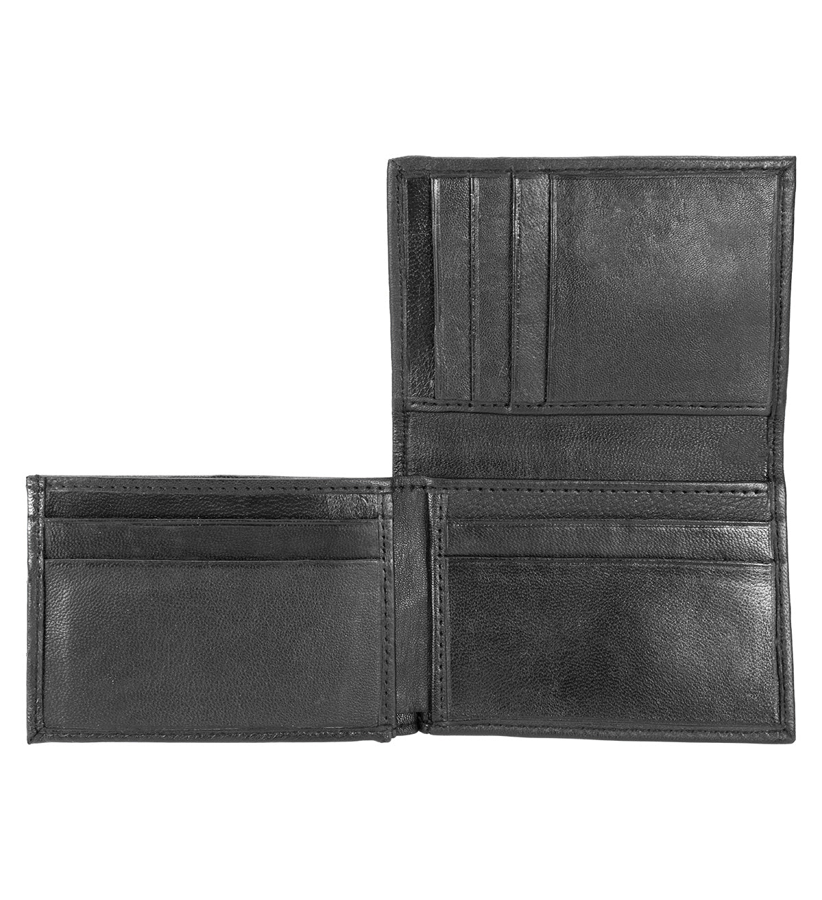 Black Genuine Leather Men's Trifold Wallet Flap Top Multi-Card Holder