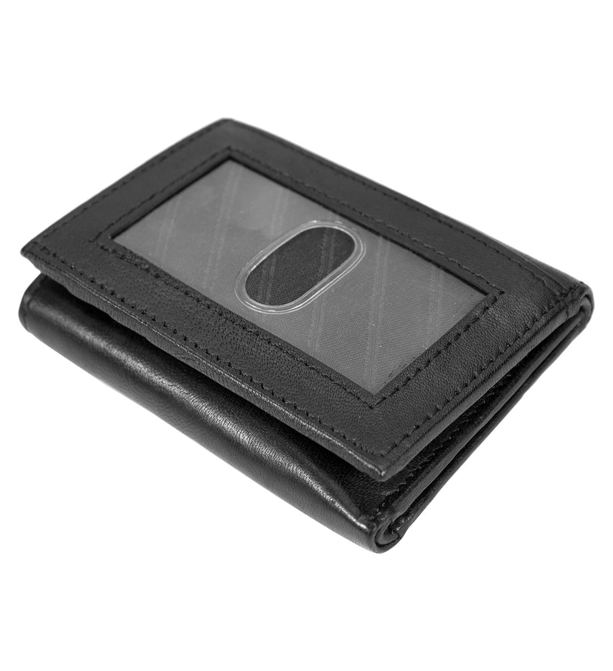 Black Genuine Leather Men's Trifold Wallet Front Pocket Multi-Card Holder