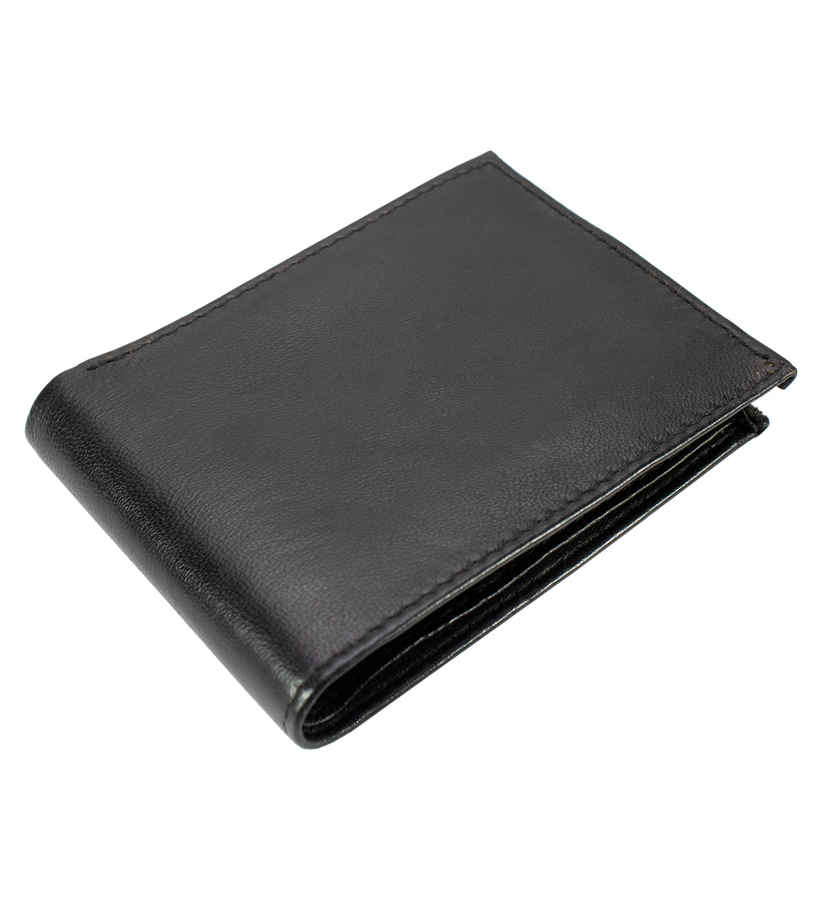 RFID Blocking Black Genuine Leather Men's Bifold Wallet Double Flap Holder