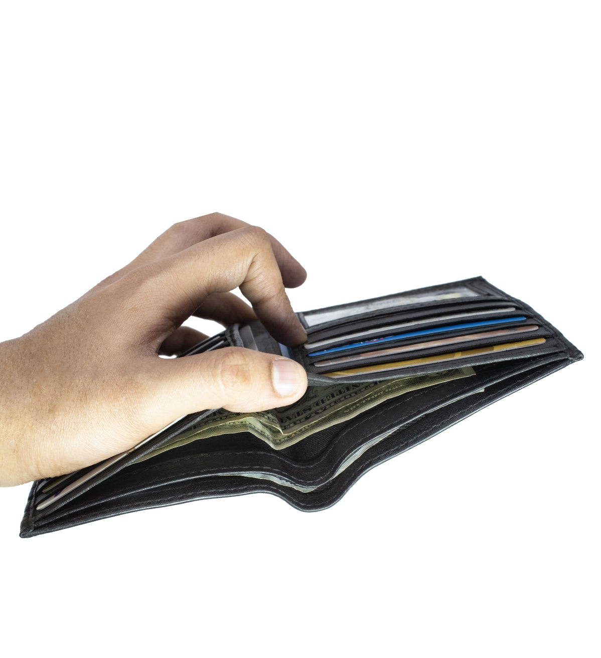 Black Genuine Leather Men's Bifold Hipster Wallet Credit Card Holder