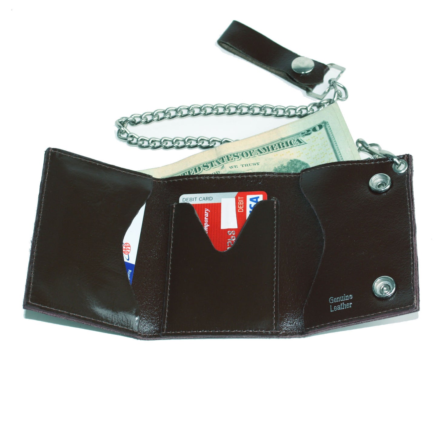 Men's Leather Biker Wallet Steel Chain Trucker Motorcyclist Novelty Print