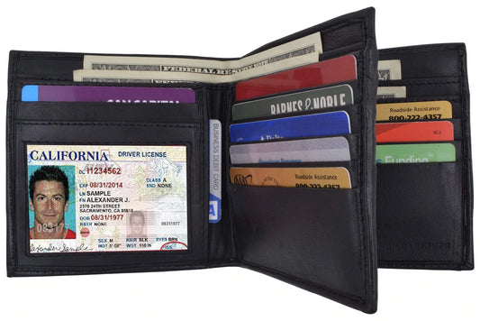 RFID Blocking Genuine Leather Men's Bifold Hipster Center Flap Wallet