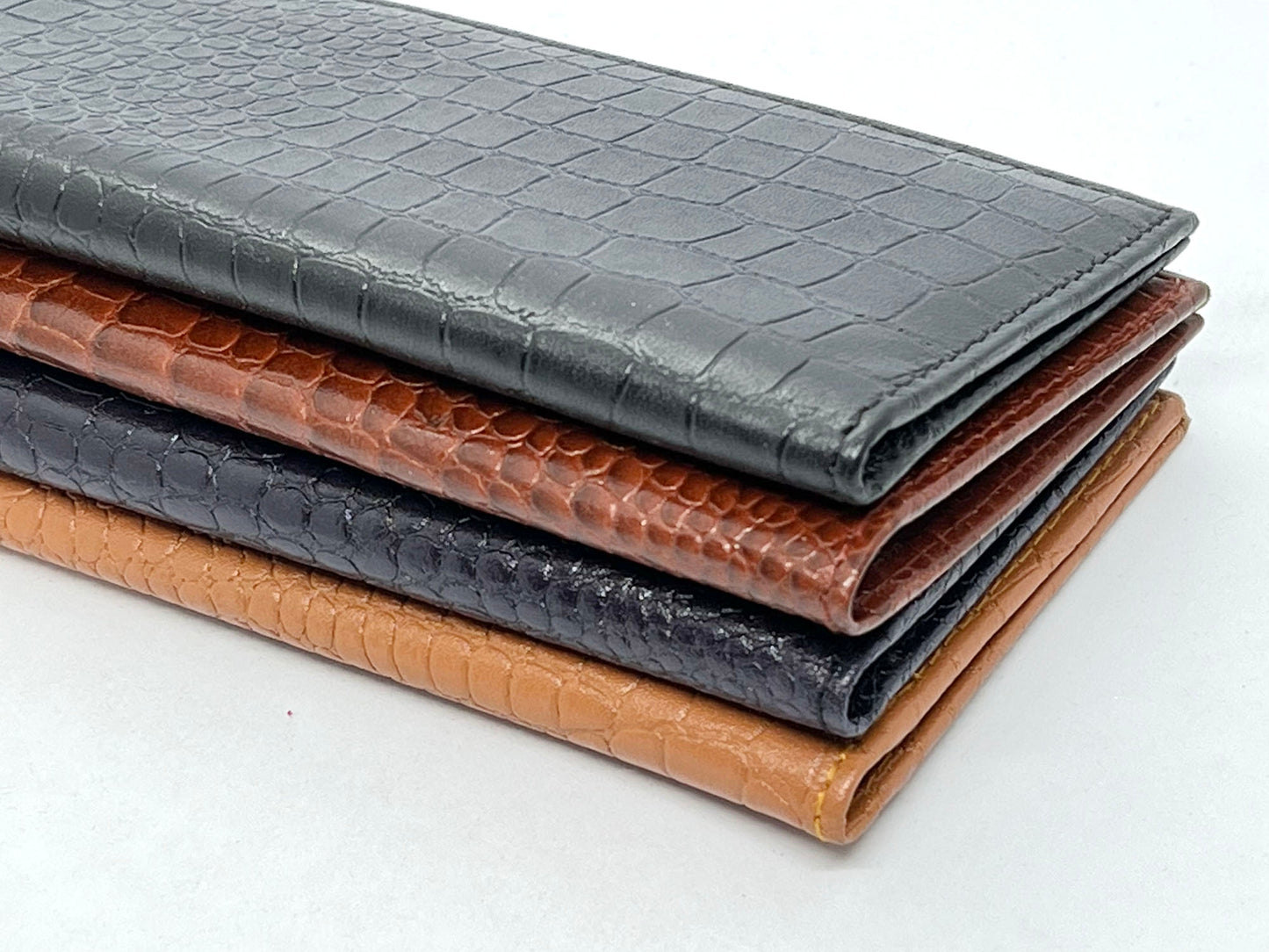 RFID Blocking Genuine Leather Croc Print Checkbook Cover Holder ID Card Wallet