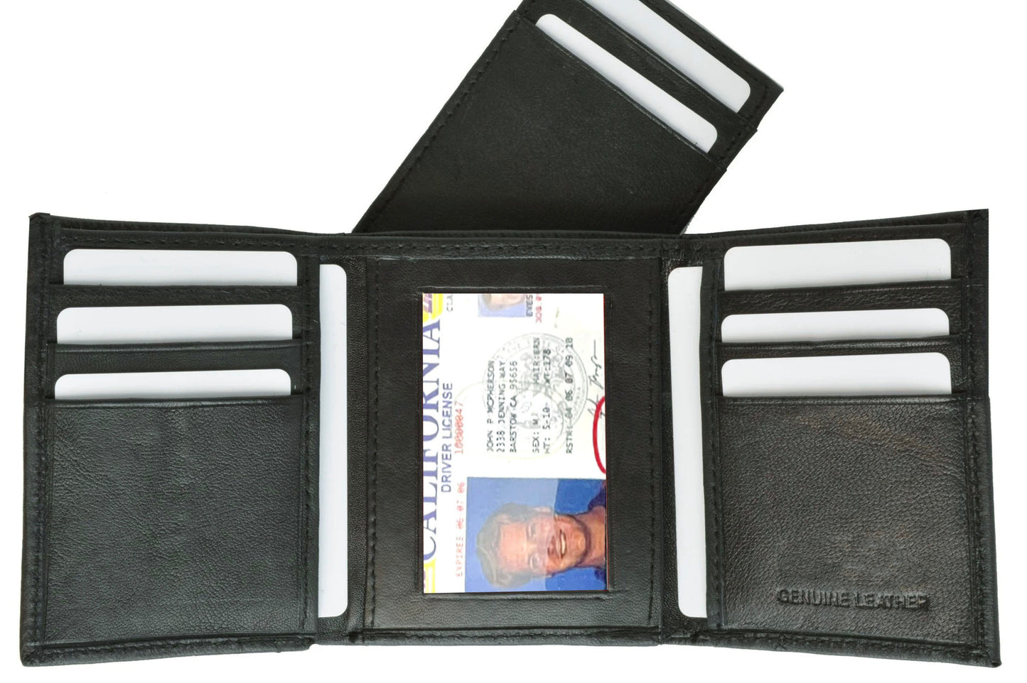 RFID Blocking Genuine Leather Men's Trifold Wallet Flap Top Detachable Card Holder