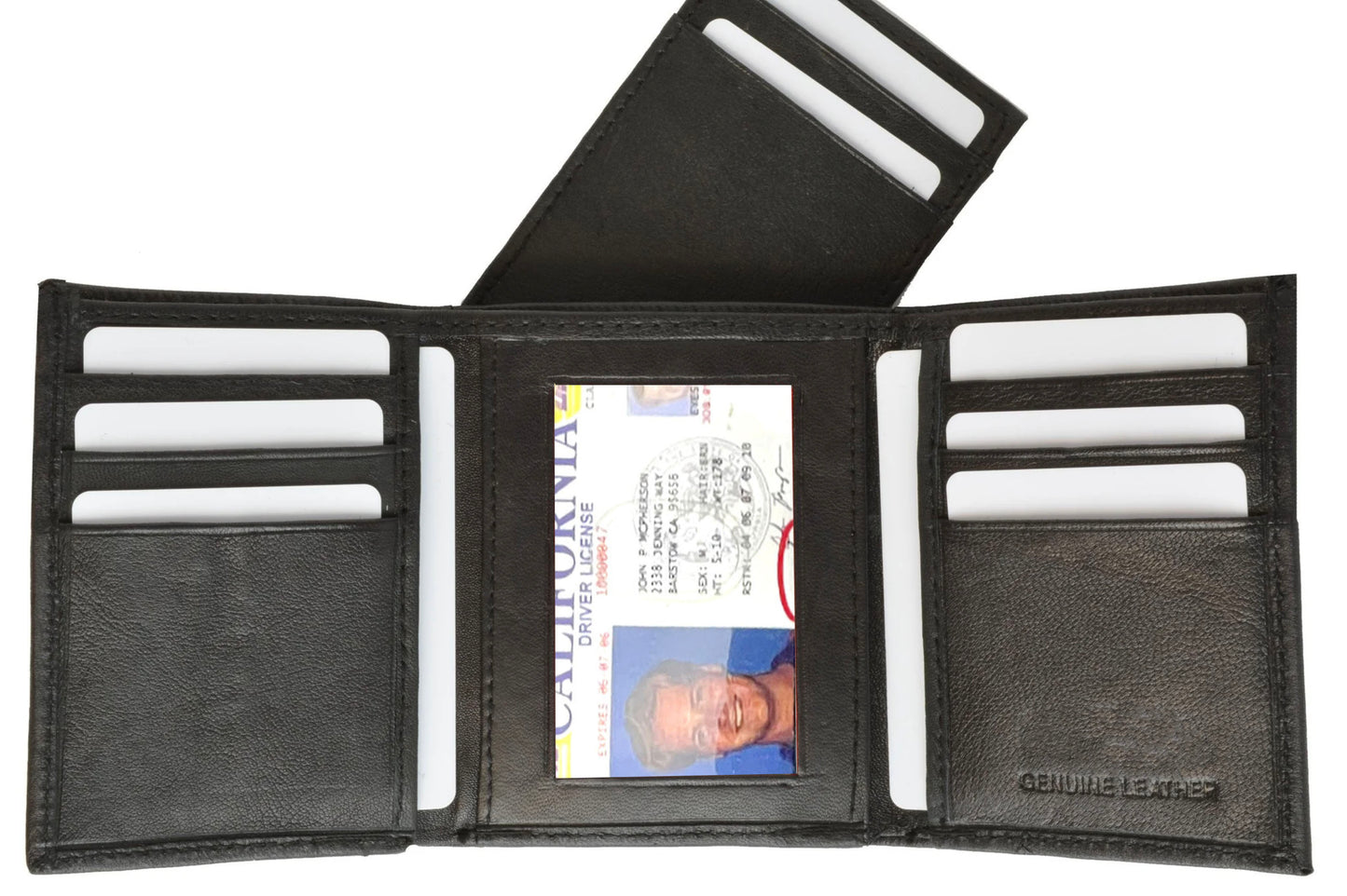 RFID Blocking Genuine Leather Men's Trifold Wallet Flap Top Detachable Card Holder