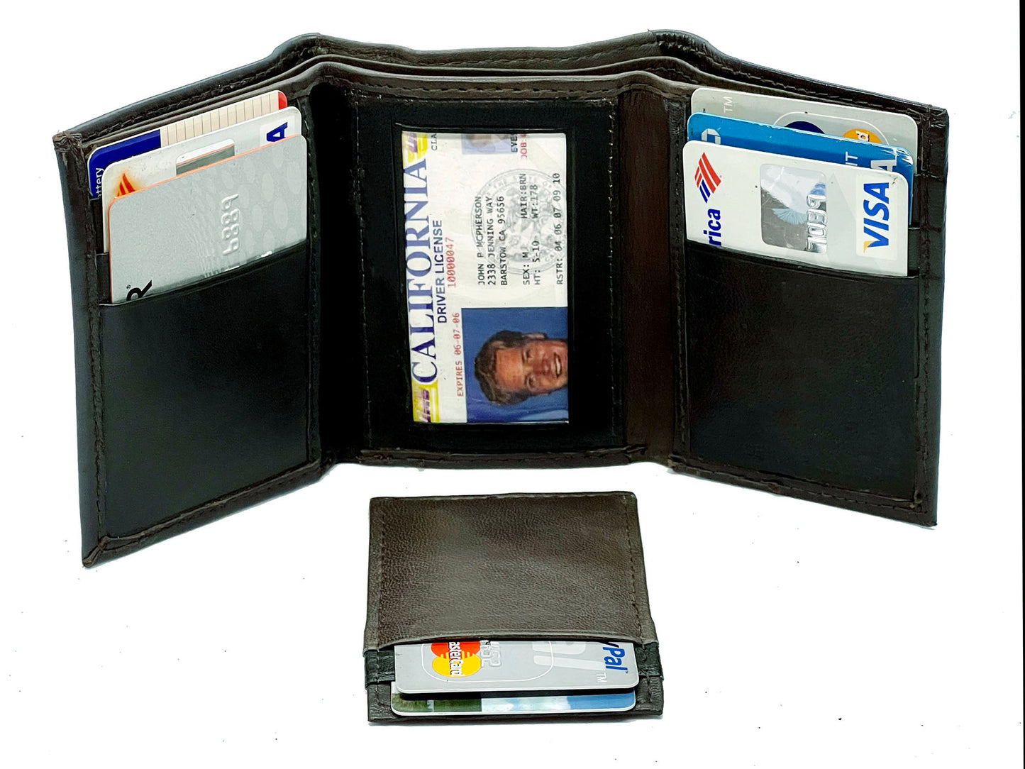 RFID Blocking Genuine Leather Men's Trifold Wallet Flap Top Detachable Card Holder