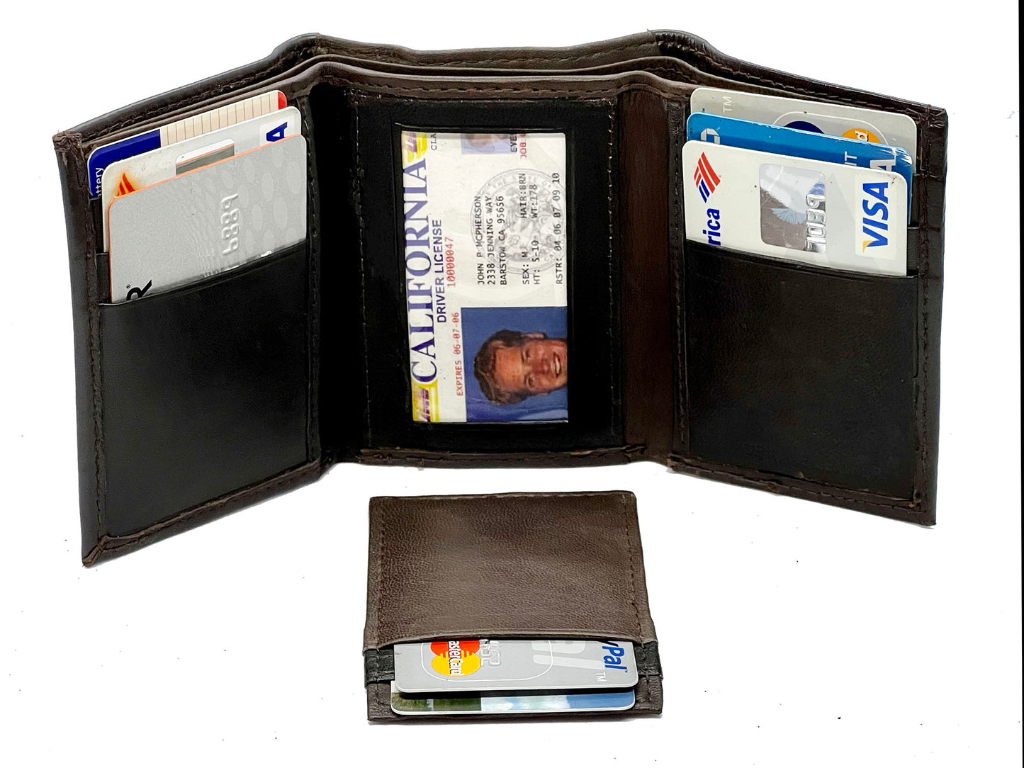 RFID Blocking Genuine Leather Men's Trifold Wallet Flap Top Detachable Card Holder